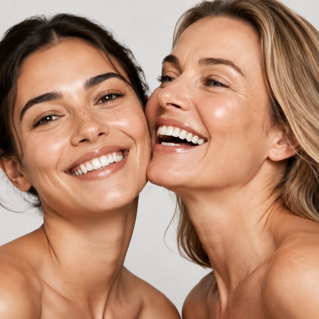 Anti Aging bei Glamskin: zwei Frauen mit gepflegter, strahlender Haut.