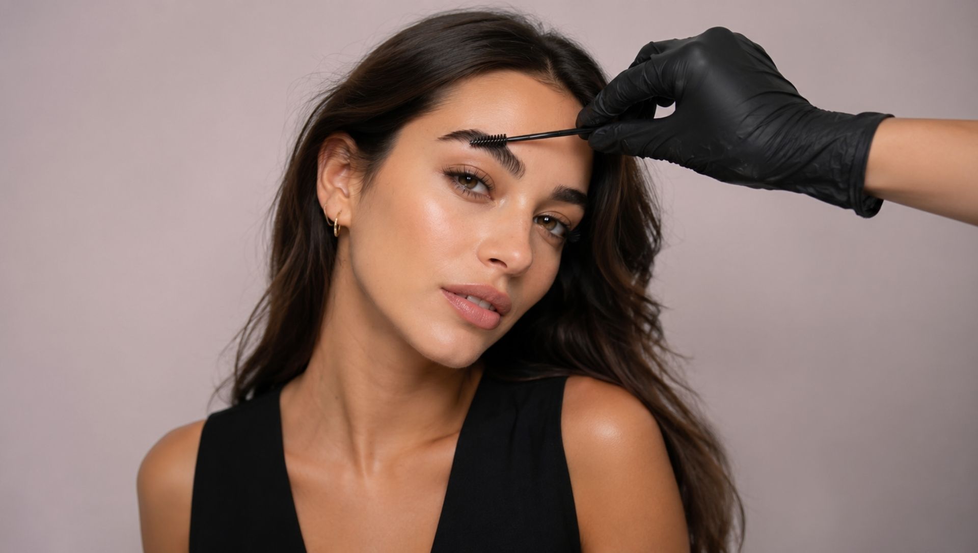 Augenbrauen-Styling bei Glamskin: die Brauen einer Kundin werden mit einem Bürstchen in Form gebracht.