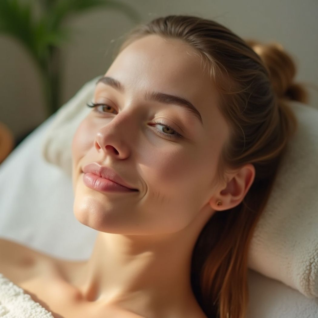 Ultraschall-Gesichtsbehandlung bei Glamskin: eine Kundin entspannt bei der Behandlung.